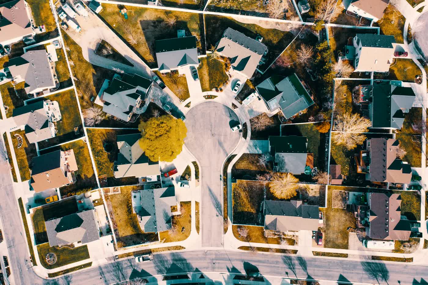 Aerial drone view of a residential housing community in DHA Lahore